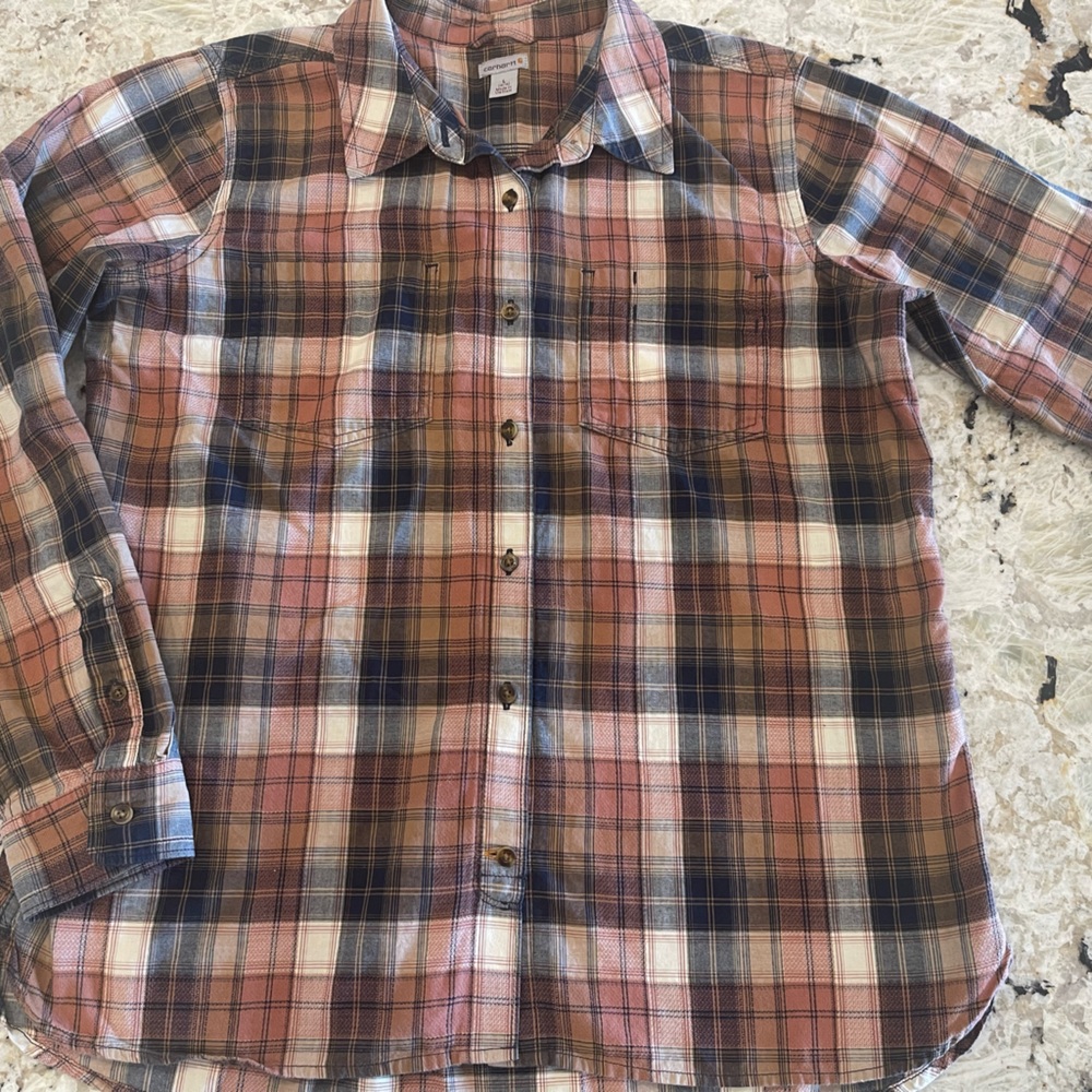 Carhartt Women's Button Down Cotton Shirt Large Plaid Work Casual Preppy Quality